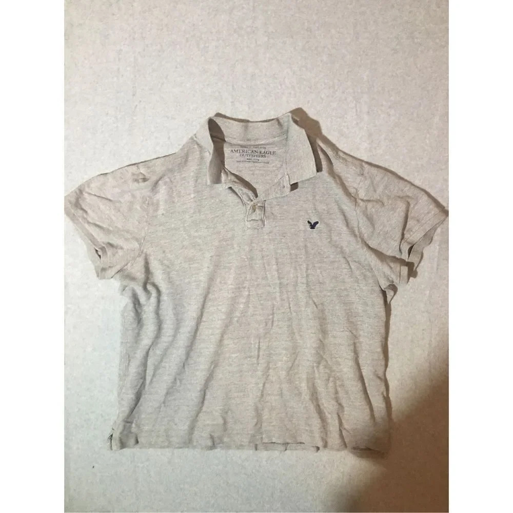 Mens American Eagle Outfitters Polo Size 3XL Grey Navy Logo Vintage Fit Casual